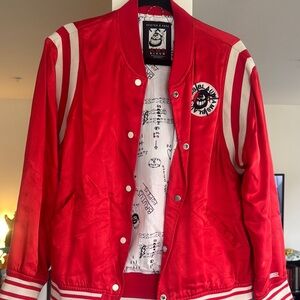 Red Satin Jacket with White Stripes